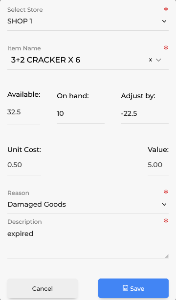 Create Adjustment Form