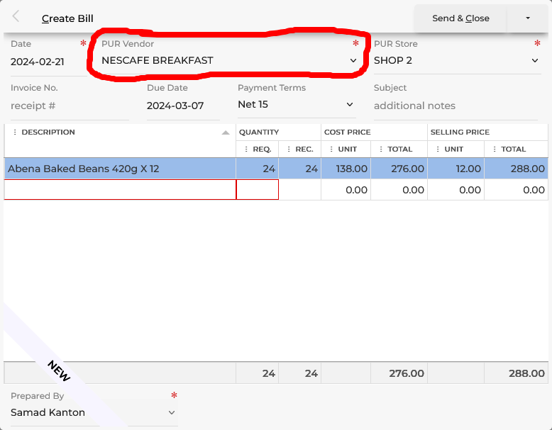 Create Receipt Form
