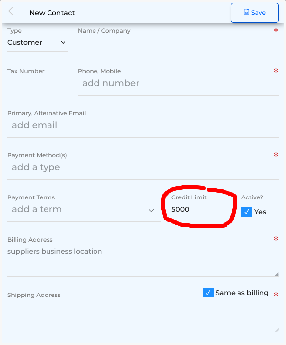 Create Credit Limit Form