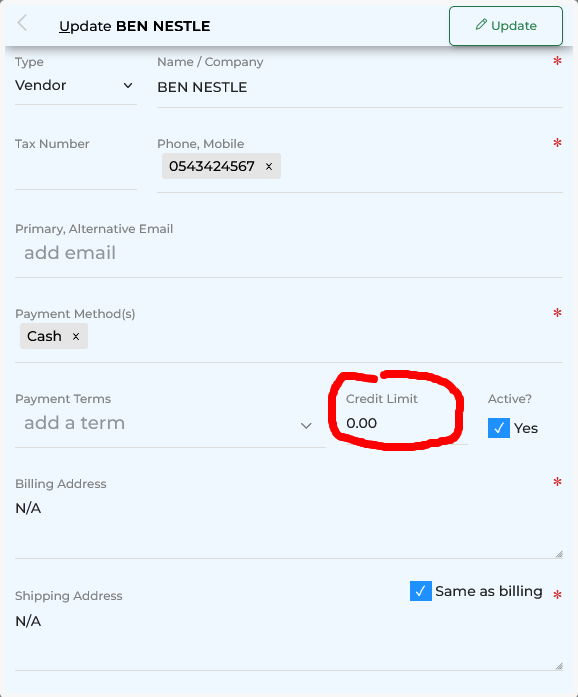 Create Credit Limit Form